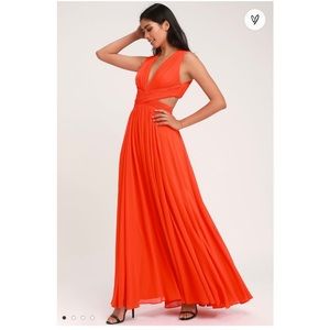 Lulus Vivid Imagination Coral Red Cutout Maxi Dress